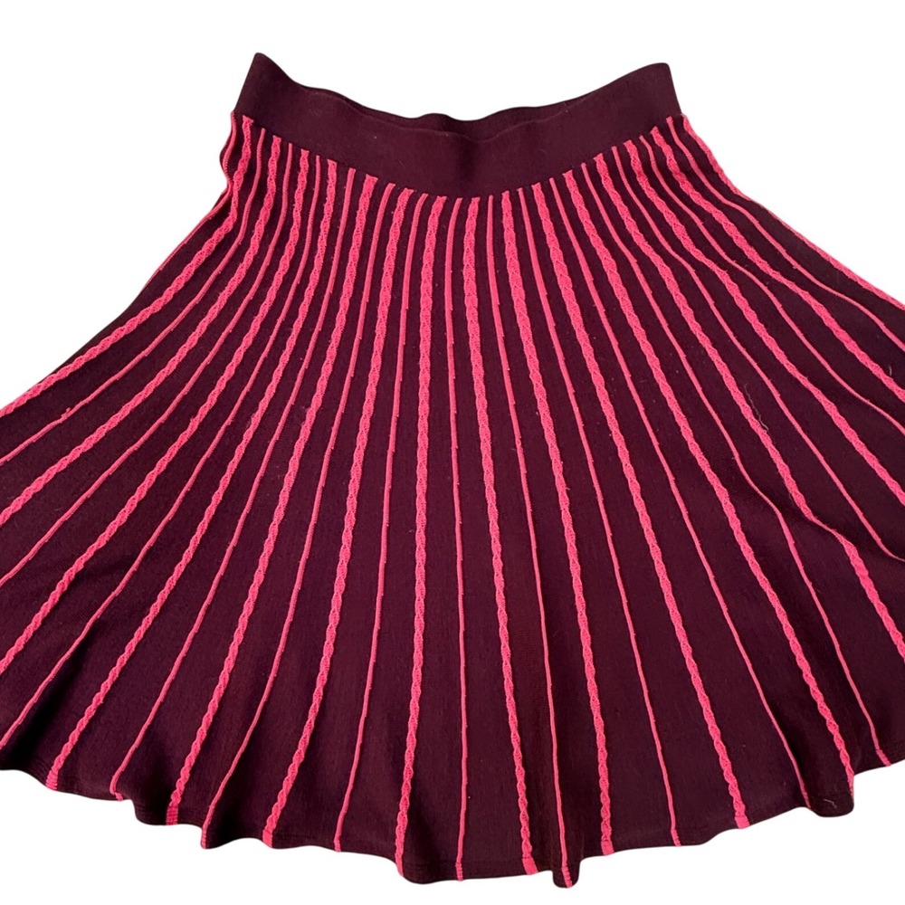 Anthropologie Kimchi & Blue Knit Swing Skirt A Line Plum Pink Stripe Flare L
